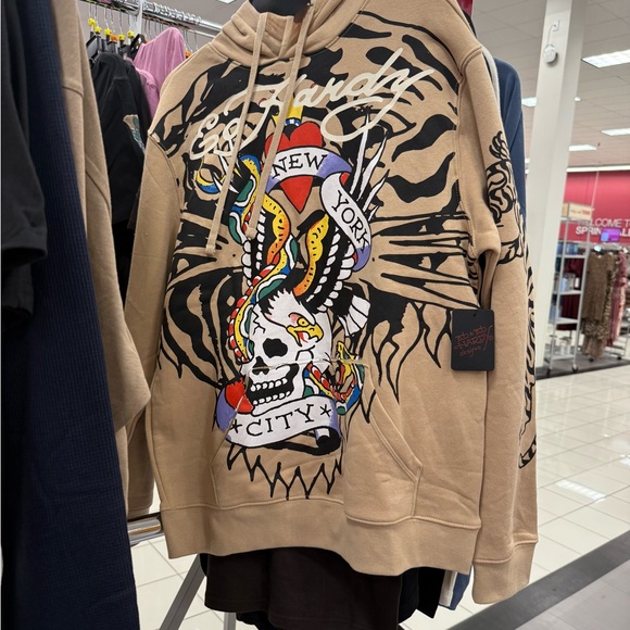 Ed Hardy Other - Ed Hardy Tan Graphic Hoodie with Skull Design